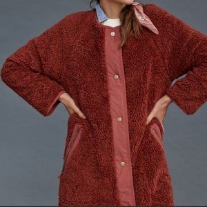 Anthropologie Margot Reversible Sherpa Coat - Orange, Oversized M (fits like L)